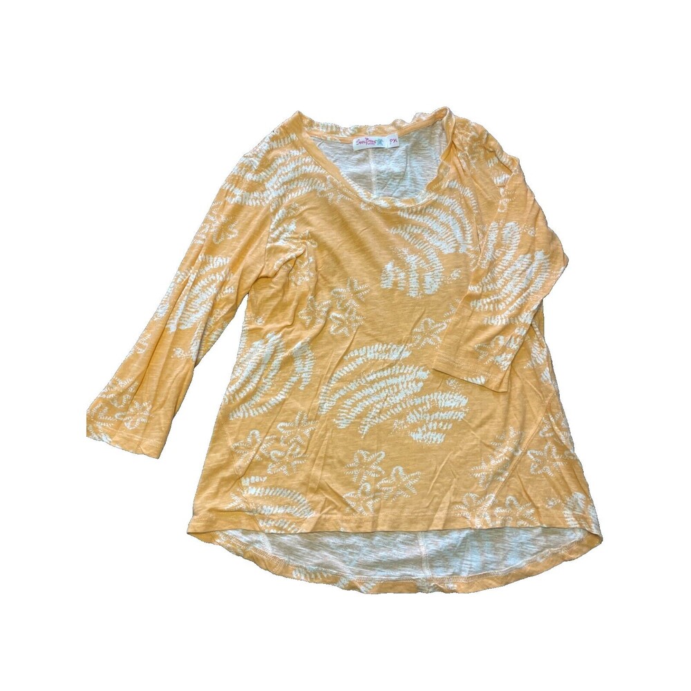 Sun Bay Top Womens P M Petite Medium Orange Long Sleeve Beach Theme Lightweight